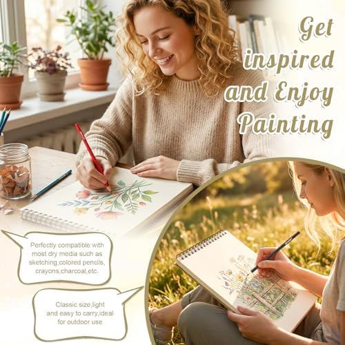 2 Pack Sketch Books for Kids 9 × 12In, 100gsm Drawing Pad with 36 Pencils