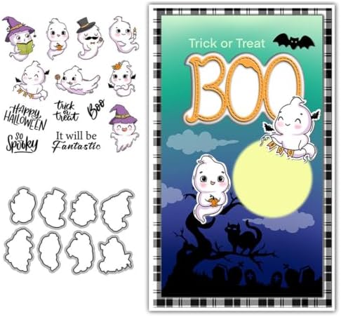 Ghosts Happy Halloween Clear Stamps and Die Cuts Sets for DIY Card Making