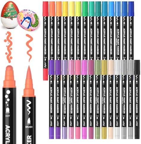 Shuttle Art 28 Colors Brush & Dot Tip Acrylic Paint Markers