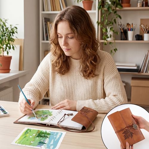 Watercolor Journal, 24 Sheets, 5.5 x 8.1 in, Khaki Leather Cover