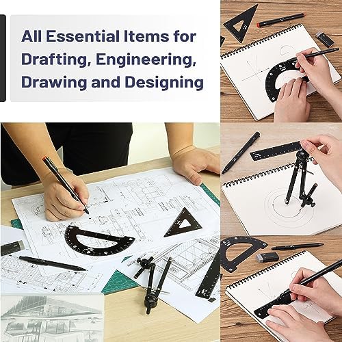 Mr. Pen- Professional Geometry Set, 15 pcs, Drafting Tools with Protractor | Compass, Metal Ruler, Triangles, Pens & Pencils, Complete Geometry & Drafting Kit for Architects, Engineers & Students