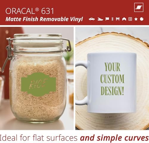 ORACAL 631 Matte Olive Vinyl Durable Roll Easy to Weed Permanent Adhesive Craft Vinyl for Plotting Machines, Decals & DIY Projects 12” x 15ft + Transfer Tape 12" x 24"