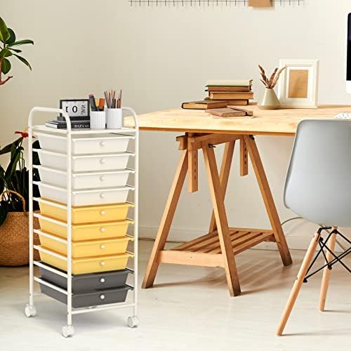 COSTWAY 10-Drawer Rolling Storage Cart, Utility Mobile Trolley