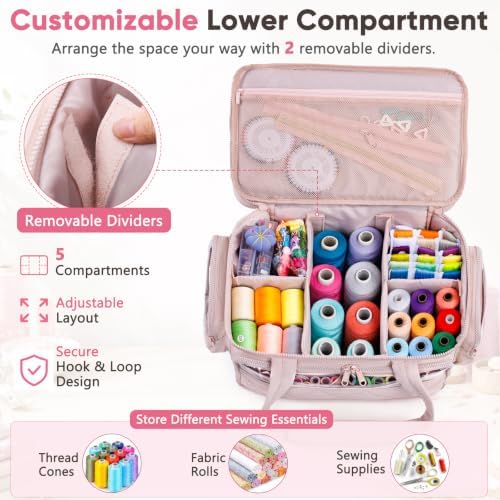 AMOIGEE Puffy Double-Layer Sewing Storage Bag with 2 Clear Organizer Boxes