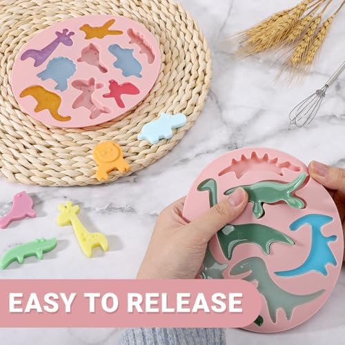 Beasea Silicone Molds, 2pcs Mini Tiny Animal Candy Chocolate Making Silicone Mat Tray Sheets for Baking Freezer Moulds Cute Dinosaurs Jungle Lion Rabbit Elephant Shape