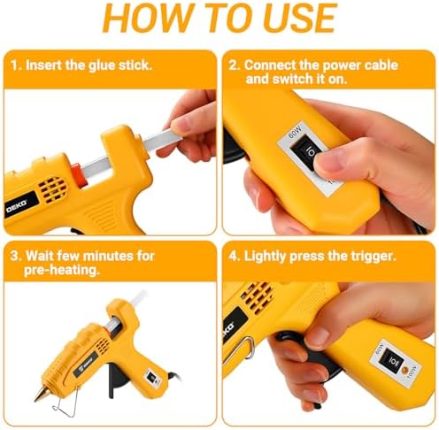 Hot Glue Gun Full Size: DEKOPRO 60/100Watt Dual Temp Hot Glue Gun Kit with 25 Glue Sticks, Organize Storage Case, Heavy Duty Heat Glue Gun Tool Set for Home Repair, Art & Crafts, DIY, Yellow