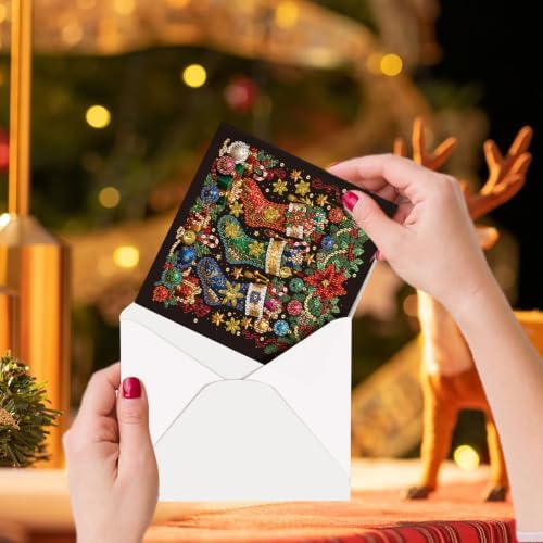 POETRYDRAW DIY Diamond Art Painting Greeting Card Kit, Creative Craft Set for Card Making，Christmas