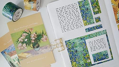 WT Van Gogh Washi Tape Set, Original Design, 3 Rolls, Gold Foil, 30mm Wide Decorative Masking Tape, Bujo Planner Supplies, DIY Art Crafts Paper Tape, Adhesive Wrapping Tape, Journals Gifts