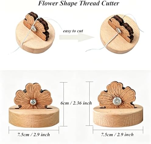 Thread Cutter Blade Tool for Sewing with Flower Shape Solid Wooden Sewing Tools (1 Piece)