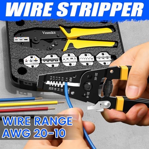Crimping Tool Set 8PCS - Ratchet Wire Crimping Tool for Heat Shrink,Insulated Nylon,Non-Insulated,wire ferrules,Open Barrel Terminals,Solar Connectors - Crimper with 6 Interchangeable Die