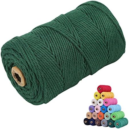Macrame Cotton Cord 4mm x 109Yards, Dark Green Natural Macrame Rope, Perfect Macrame Supplies Cotton Cord for Macrame Plant Hangers DIY Crafts (Dark Green, 4mm*109Yards)