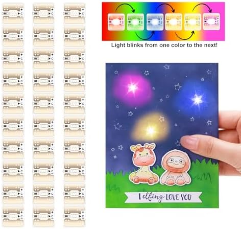 30 Pcs Aninating Rainbow Blink LED Circuit Stickers Light Craft Kit for Making Light-Up Cards Projects, with 1 Roll Conductive Fabric Tape, Add Lights to Holidays, Birthdays and Special Cards Decor