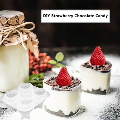 3D Strawberry Grapes Soap Mold, 3 Pcs Strawberry Silicone Scented Candle Soap Mold with 3Pcs Leaf Mold 200Ft White Cotton Rope for Soap Candle Making Gift