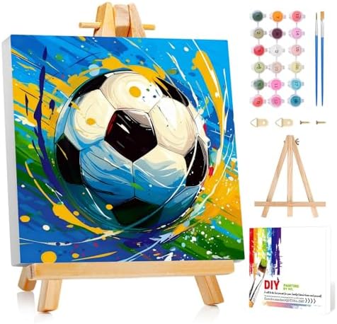 Reivworl Framed Soccer Paint by Numbers Kit for Adults Beginner 10×10 inch