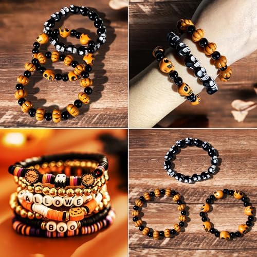BBita 2088pcs Halloween Polymer Clay Beads Bracelet Making kit, 24 Style Cute Fun Beads Skull Pumpkin Beads Charms for Jewelry Necklace Earring Making DIY Accessories for Women Girls