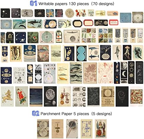 Aromoty 260 Pieces Vintage Art Scrapbooking Supplies Stickers,Aesthetic Washi Stickers Paper Kit Stationary Junk Bullet Journals,Daily Planner,DIY Craft Tweezers Cottagecore Decor