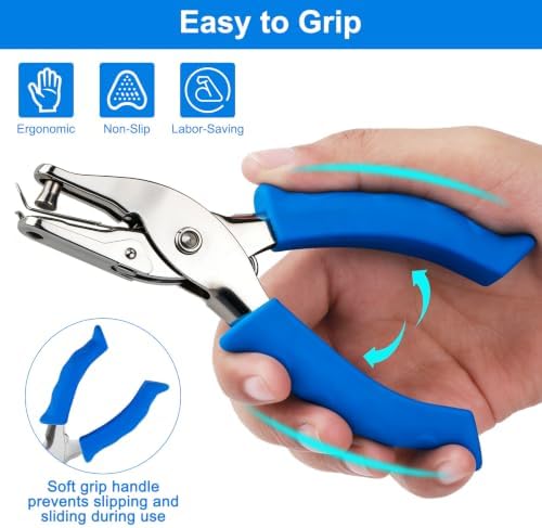 Single Hole Punch 2 Pack, 1/4" and 1/8" Hole Punch with Soft Grip Blue