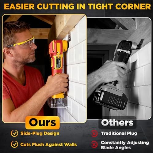 Cordless Oscillating Multi-Tool Compatible with DeWalt 20V Battery(Tool Only),21000 OPM Brushless Motor Power Oscillating Tools,4.5° Swing Angle,Side Battery Layout for Sanding/Cutting/Scraping