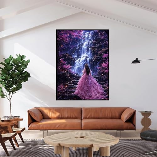 WNPOKN Pink Waterfall Diamond Art Kits for Adults 12 x 16inch