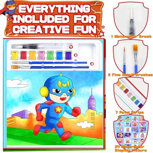 CHICAUP Water Color Painting Set for Kids, Mess Free Watercolor Coloring Books, Arts and Crafts for Boy Ages 3-5 4-8, Travel-Friendly Drawing Kit Gifts for Birthday Christmas