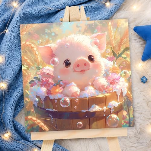 AUKELHJ Paint by Numbers Kit for Kids with Frame, Pig, 8X8 inch