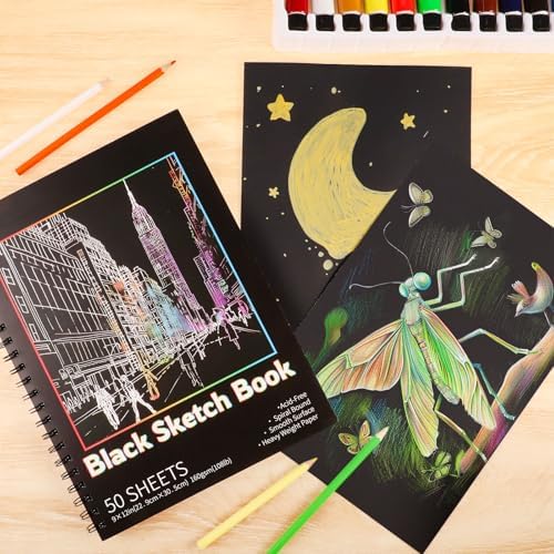 9 × 12 in Black Paper Sketchbook, 50 Sheets Acid- Free Black Sketchbook