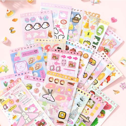 20 Sheets INS Style Cute Cartoon Sticker Book – Kawaii Stickers for Journaling Junk Journal Scrapbooking Planner DIY Crafts