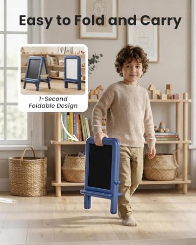 Tabletop Art Easel for Kids with Whiteboard & Chalkboard, Blue