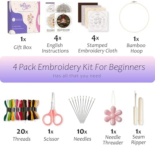 wtisan Embroidery Kit for Beginners, 4 Stages to Learn Cross Stitch Kits
