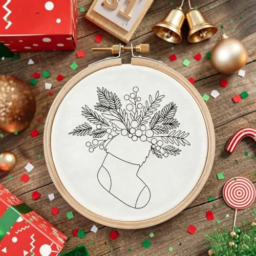 Christmas Embroidery Kits for Adults, Beginner DIY Embroidery Starter Kit