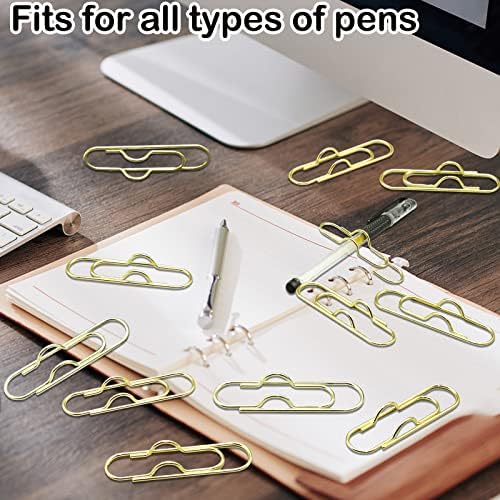 12Pcs Metal Pen Clip for Notebook, Portable Pen Holder Clip Pencil Clip, Multi Function Paper Clip Pen Holder Pen Paper Clip Bookmark Stationery Tool Office Supplies for Notebook Journals, Gold