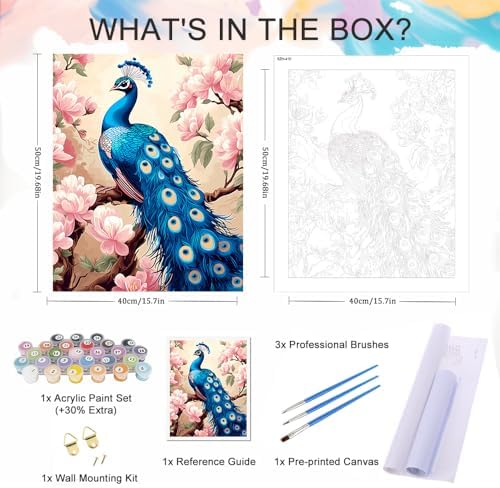 Natuyalo Paint by Number for Adults Beginners, Peacock Paint by Numbers Kits on Canvas, Animals Acrylic Painting Kits Adults' Paint-by-Number Kits for Home Wall Decor 16x20 inch