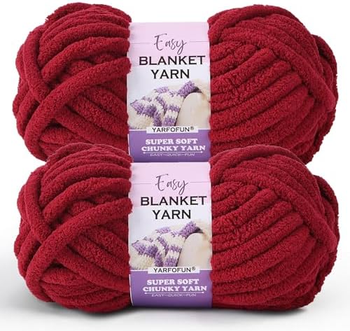 2 Pack Chunky Chenille Yarn for Crocheting Hand Knitting,Soft Thick Bulky Chunky Fluffy Plush Velvet Crochet Blanket Yarn for Crocheting Baby Blankets/DIY Crafts/Home Decor 2 * 100g(Burgundy)