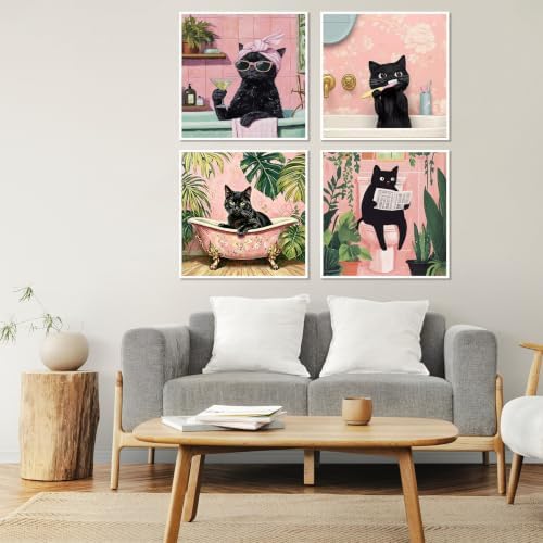 4 Pack Framed Black Cat Paint by Numbers Kits for Adults with Easel (8x8in)