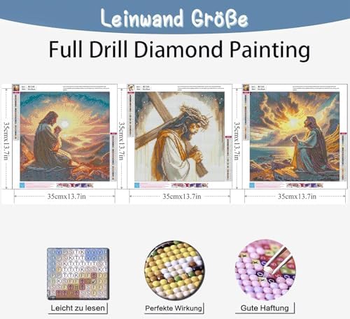 Benjenes 3PCS Jesus Diamond Art Kits for Adults Christ Diamond Painting