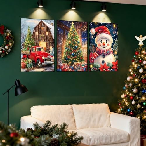 Axquilon 3 Packs Christmas Framed Paint by Numbers Kit for Adults 8x10in