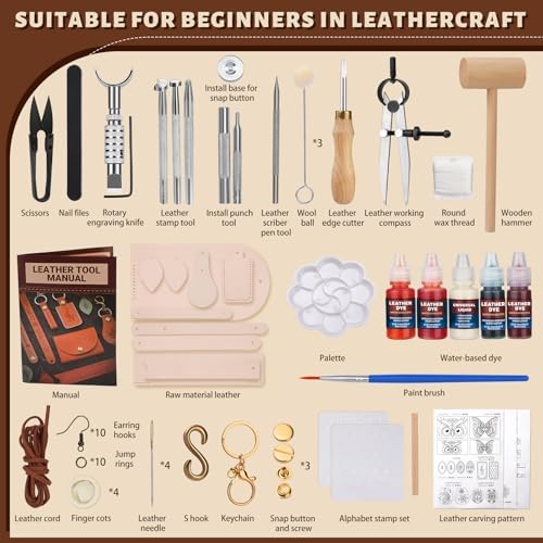 CBHGFEA Leather Crafting Kit, Leather Working Tools Supplies Tooling Kit