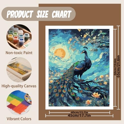 XTCIXAL Paint by Numbers Kit for Adults, Peacock, 16X20 Inch