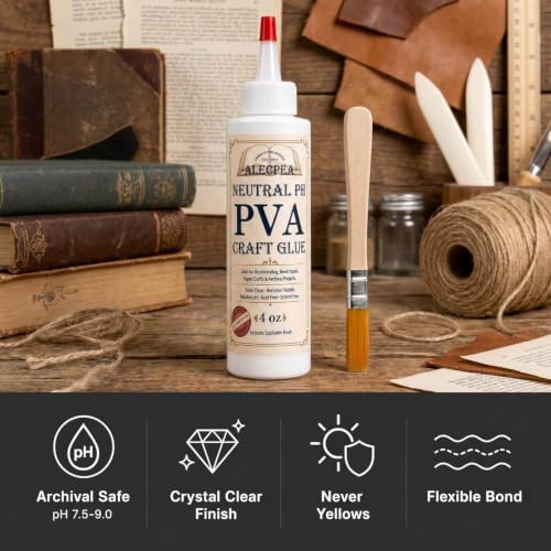 ALECPEA PVA Glue 4 oz for Crafts and Paper Projects | Water-based white glue dries clear and includes a brush for paper, cardboard, fabric, foam, felt, and light wood