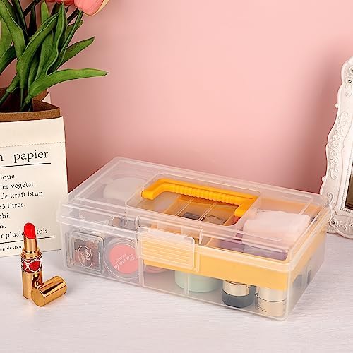 JUXYES Clear Art Craft Supply Storage Bin Sewing Box With Handle Lid