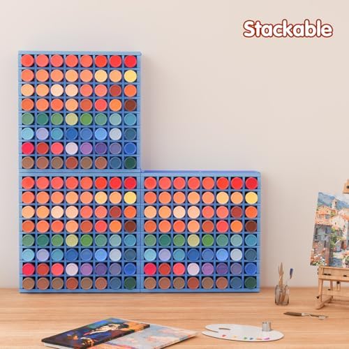 Krafetto 64-Grid Paint Organizer for 2 Oz Bottles, Wall Mount, Blue