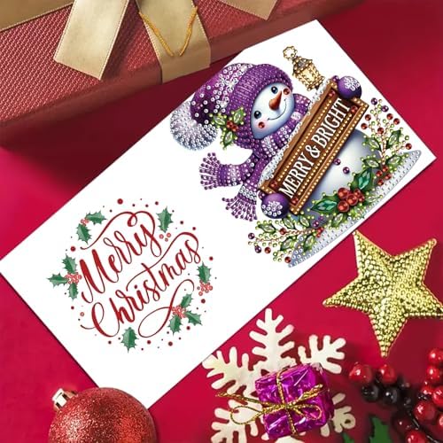 6Pcs Christmas Greeting Card DIY Diamond Art Painting Greeting Cards Blessing Folding Card Kit with White Envelopes Diamond Arts Crafts for Birthday Festival Gift-Snowman