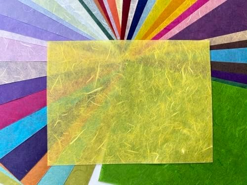 A5 50 Sheets Natural Fiber Mulberry Tree Mulberry Paper Sheets Art Tissue Washi Paper Design Craft Art Origami Suppliers Card Making 8.3" x 5.8". (Mixed 50 Color, A5) (Pack of 2)