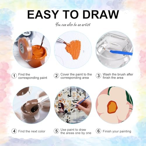 Yezavesu 6 Pack Flowers Paint by Numbers Kit for Adults Beginner 8x12 Inch | Easy Flower DIY Acrylic Painting by Numbers, Without Frame Canvas, Stress Relief Craft Kits, For Home Wall Decor Gift