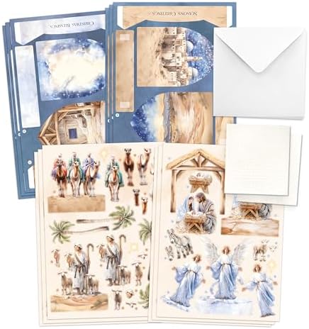 Katy Sue Nativity Scenes Pop Up Christmas Card Making Kit for Adults. Makes 12 Cards & Contains Nativity 3D Die-Cut Decoupage, Supports, Envelopes, Instructions & Foam Pads for Christmas Card Making