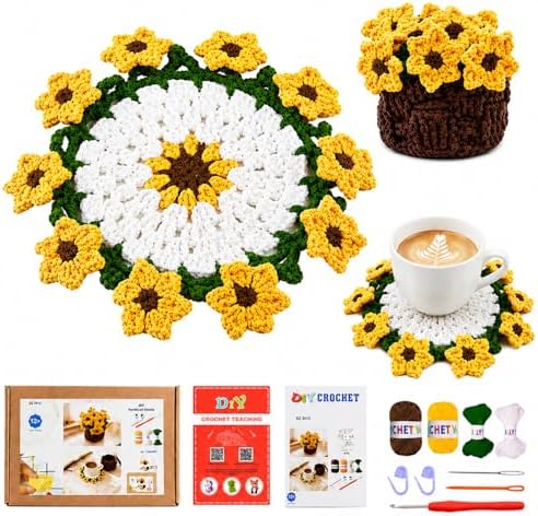 Yarniss Beginner Crochet Kit Sunflower Coaster w/Video