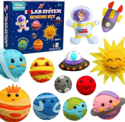 Flying Childhood Solar System Sewing Kit for Kids - Beginner Felt Craft Kits - Montessori Toys Gifts for Girls Boys 6 7 8 9 Toddler DIY Projects Classroom Must Haves
