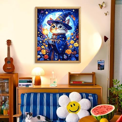 Yunnuo Cat Paint by Numbers Kit for Adults Beginner,Adult Paint by Number Kits on Canvas,Magic Cat and Flowers Paint-by-number Kits with Acrylic Paint & Brush,Great Choice for Decor and Gift(16x20 in)