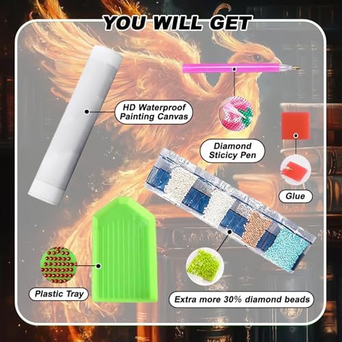 GOUOYANA Phoenix Diamond Art Kits for Adults, Full Drill Book Phoenix Diamond Painting Kits for Beginners, DIY Full Rhinestone 5D Diamond dots (Gemstone Craft), Home Wall Decoration (12x16 inch)