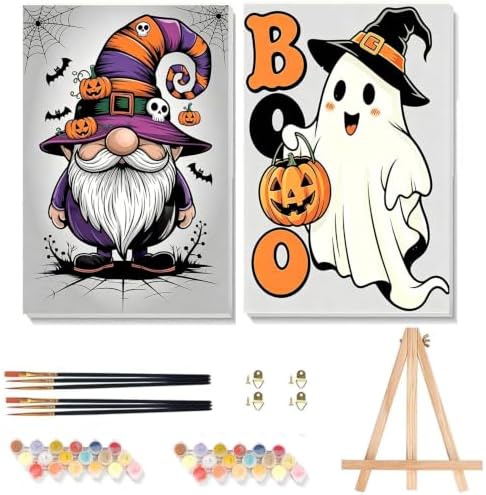 2 Pack Halloween Paint by Numbers Kit for Kids with Frame & Easel 8x12 Inch